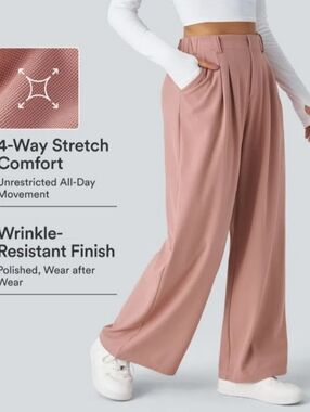 HALARA Flex High Waisted Pocket Wide Leg Waffle Work Pants Size XS Petite